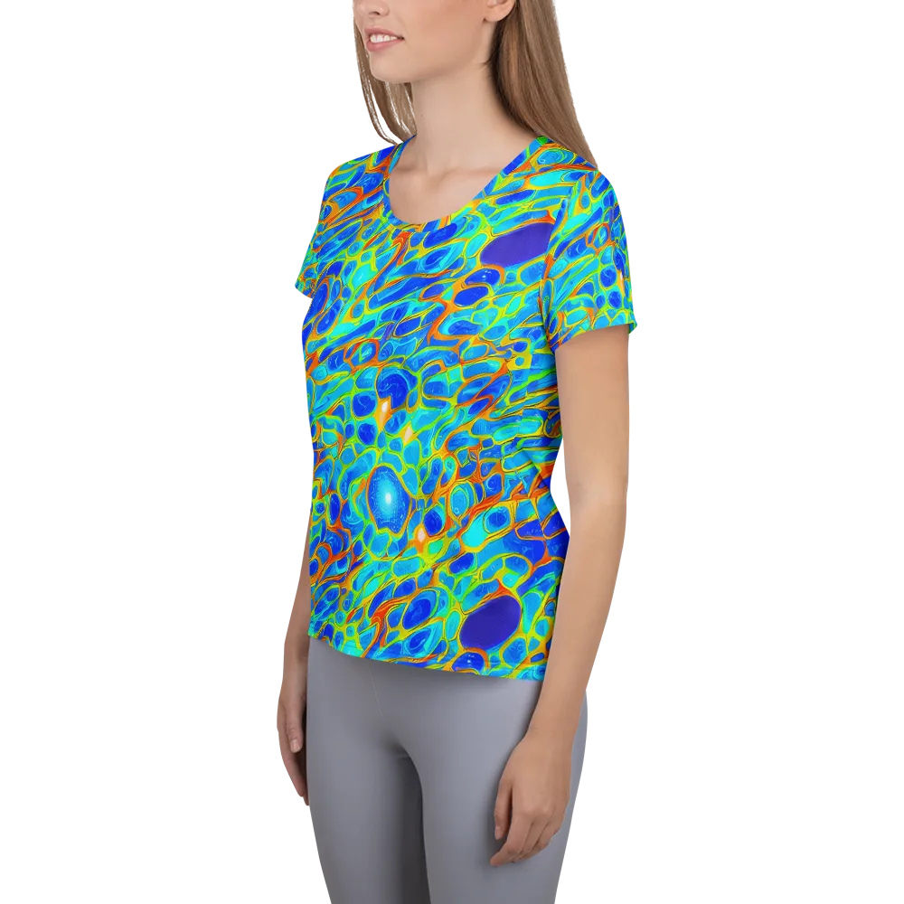 Blue Fireflow on Women's Athletic T-Shirt — Left