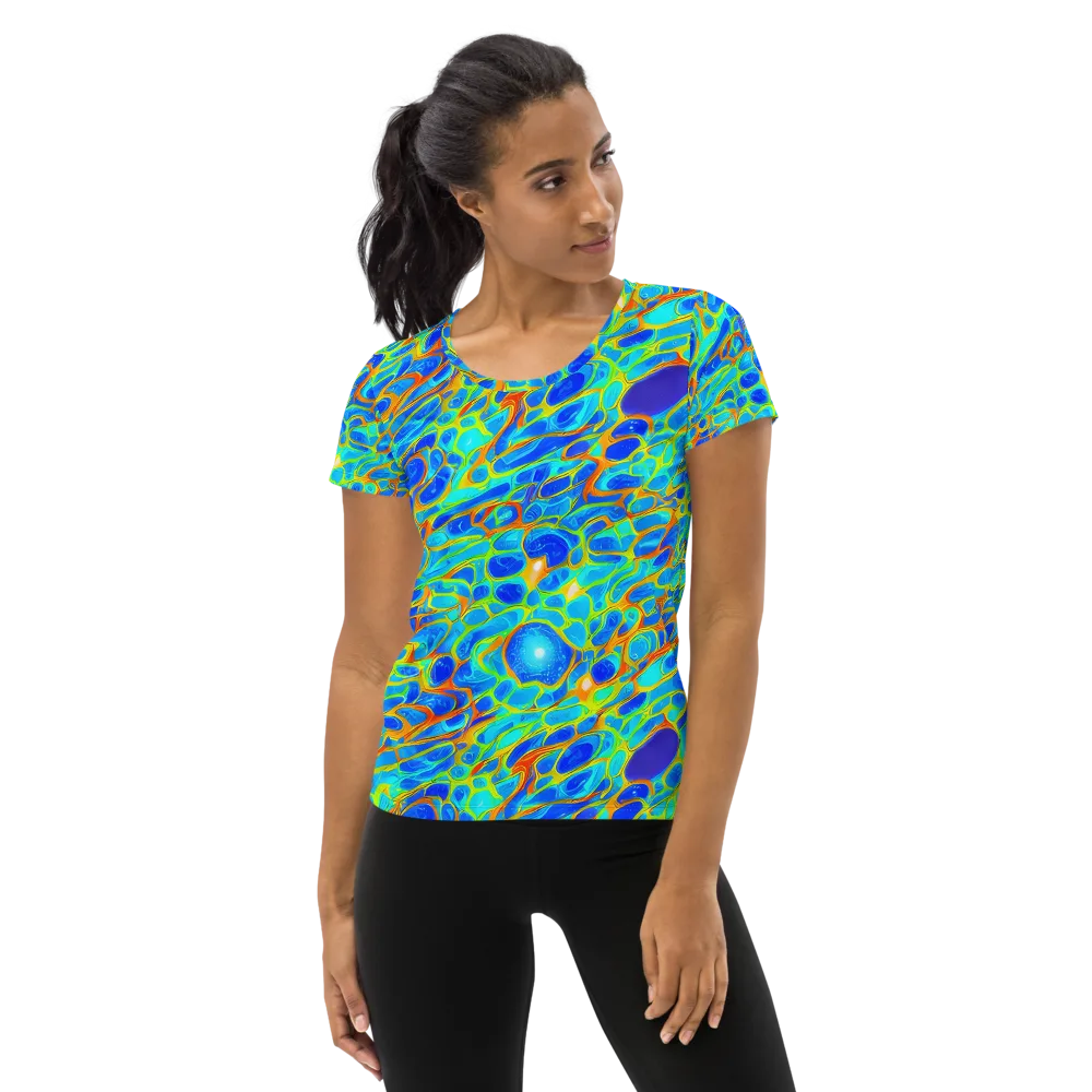 Blue Fireflow on Women's Athletic T-Shirt — Front