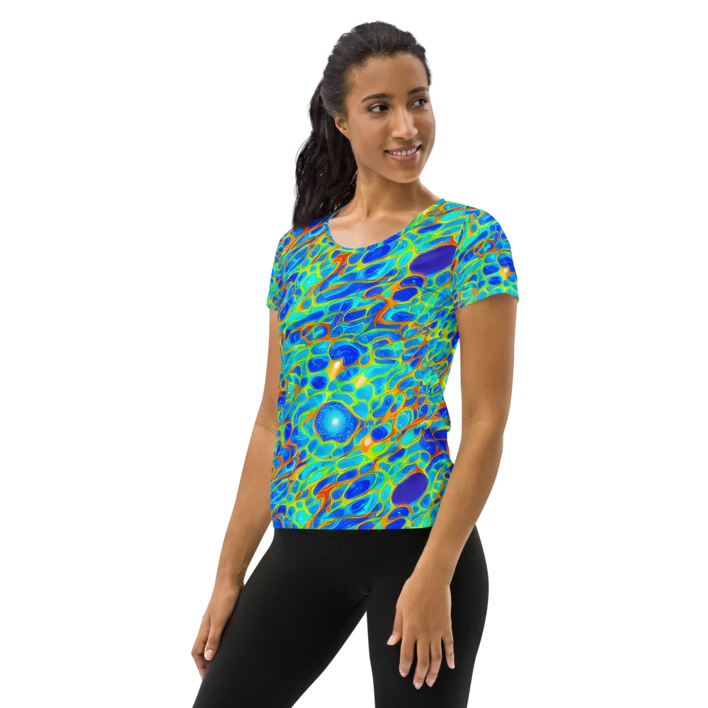 Blue Fireflow on Women's Athletic T-Shirt — Left