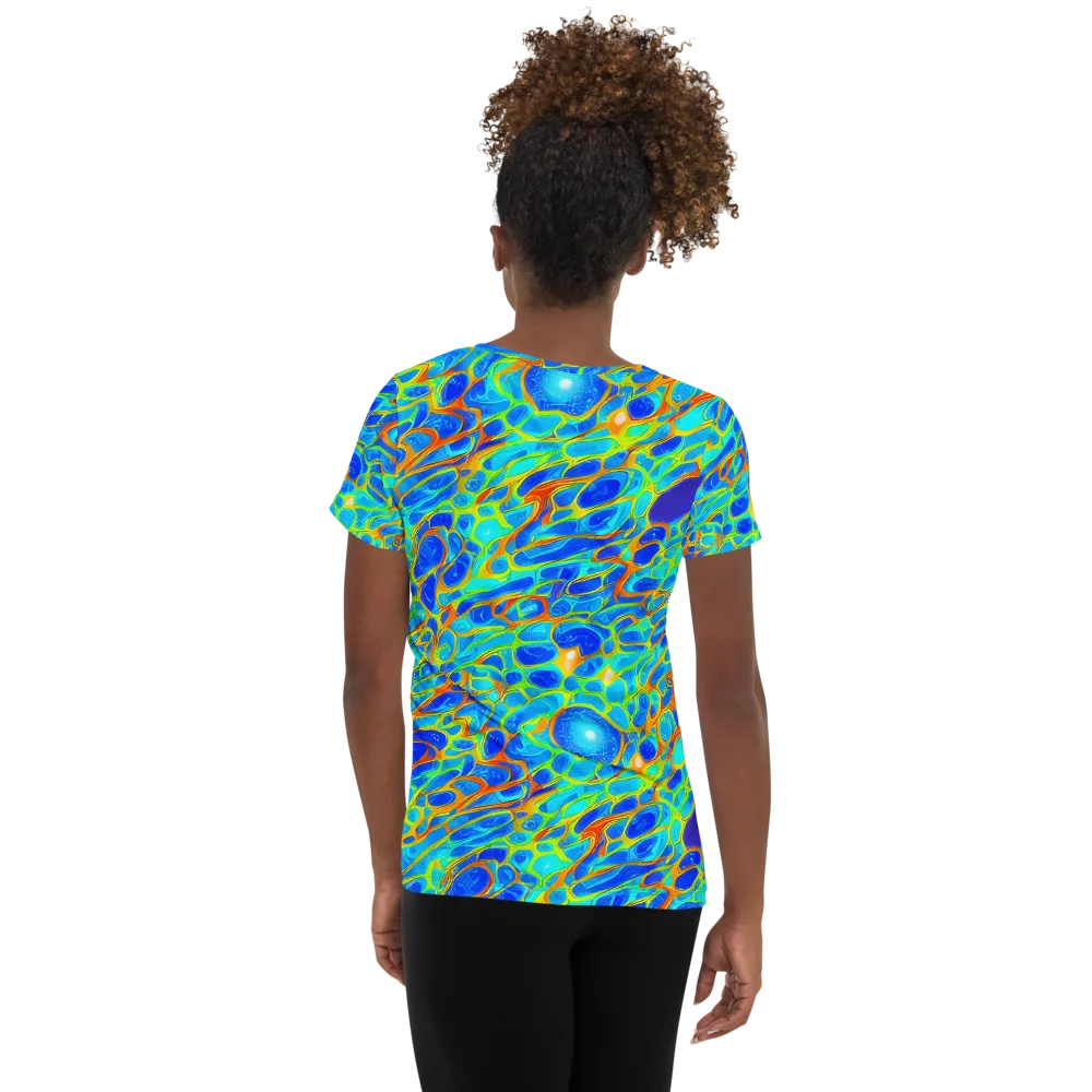 Blue Fireflow on Women's Athletic T-Shirt — Back