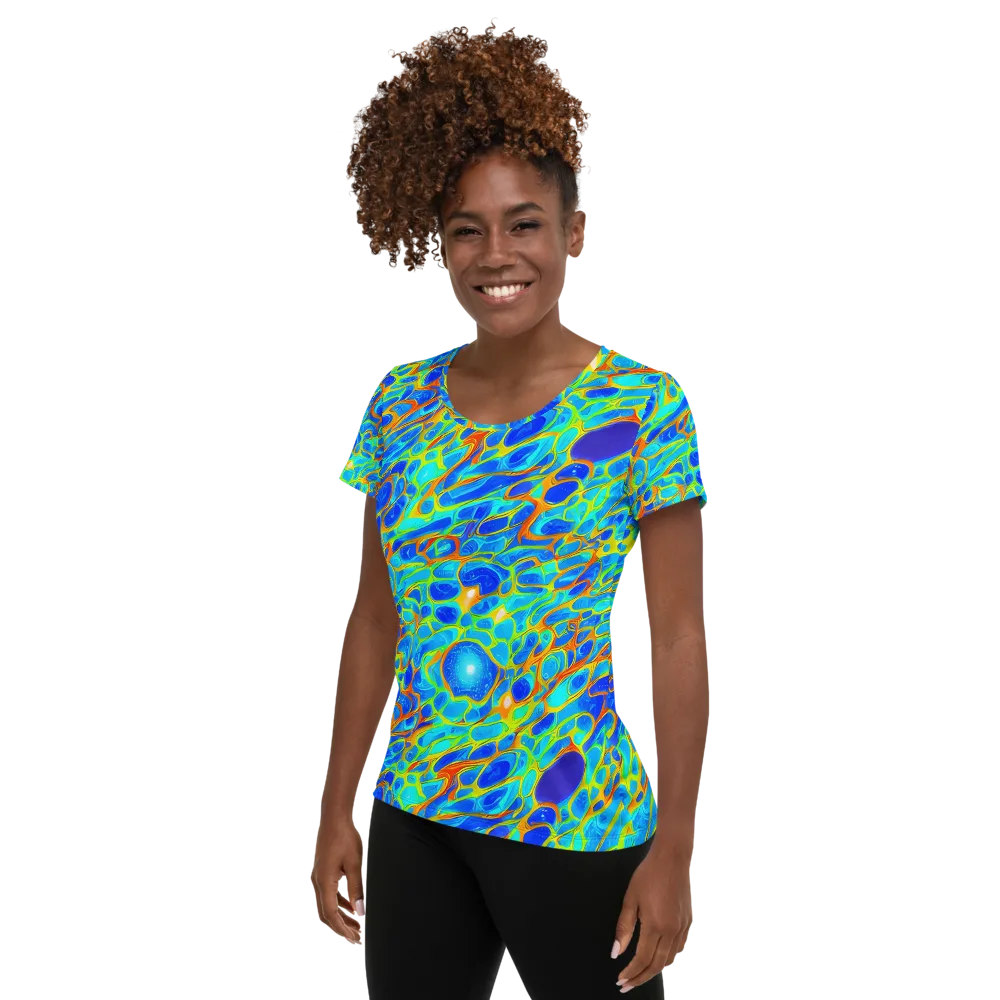 Blue Fireflow on Women's Athletic T-Shirt — Left