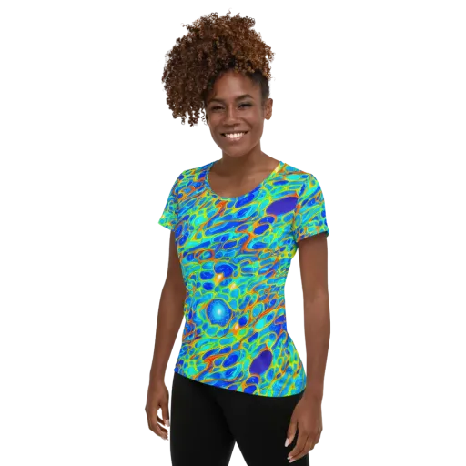 Blue Fireflow on a Women's Athletic T-Shirt