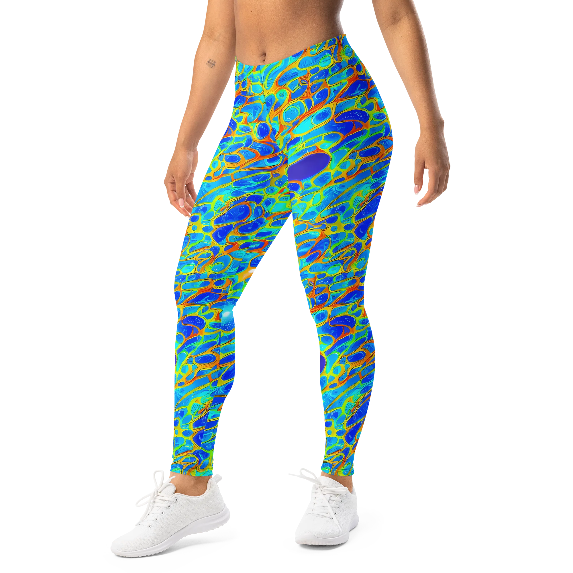 Blue Fireflow on Leggings — Left Front