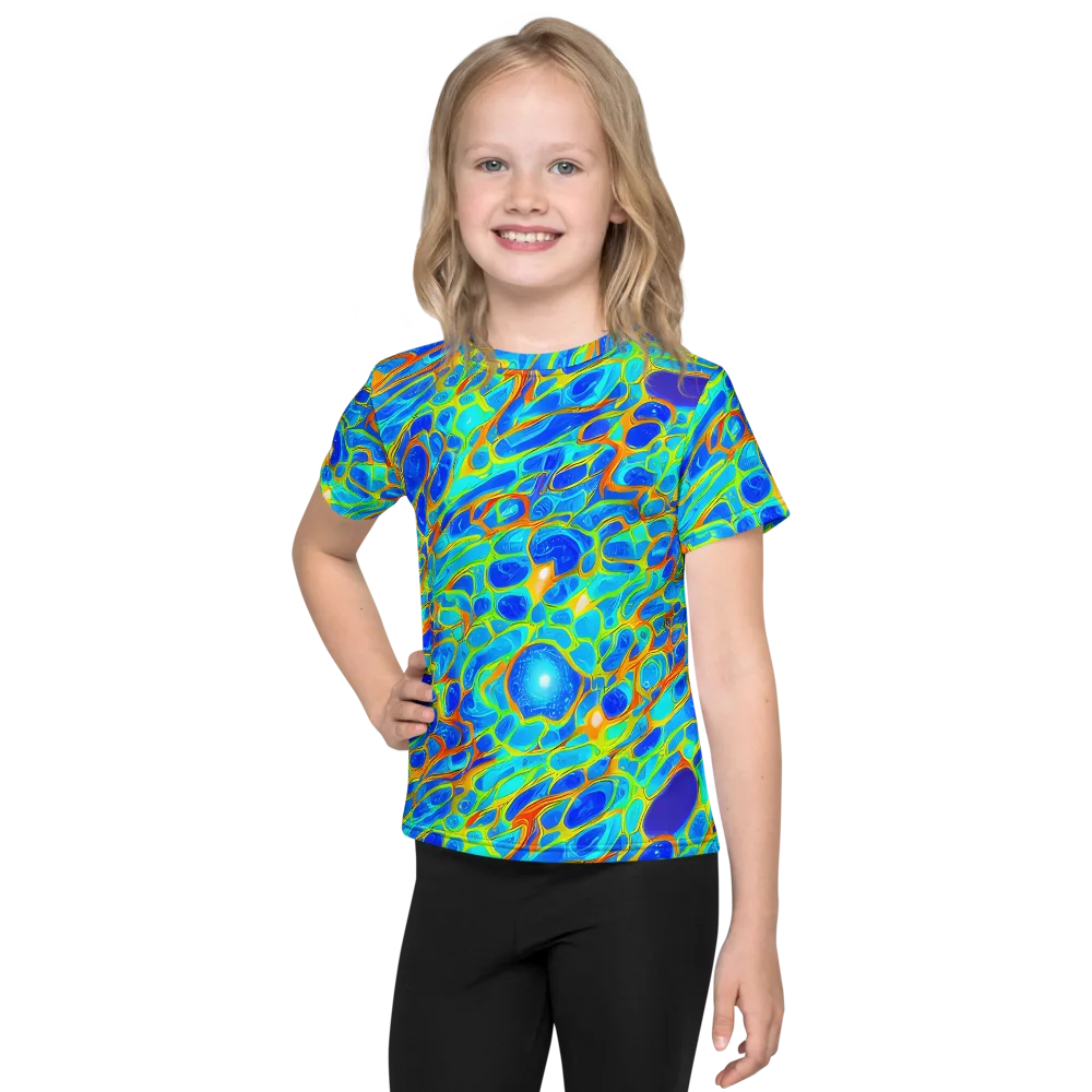Blue Fireflow on Kids Crew Neck T-Shirt — Front