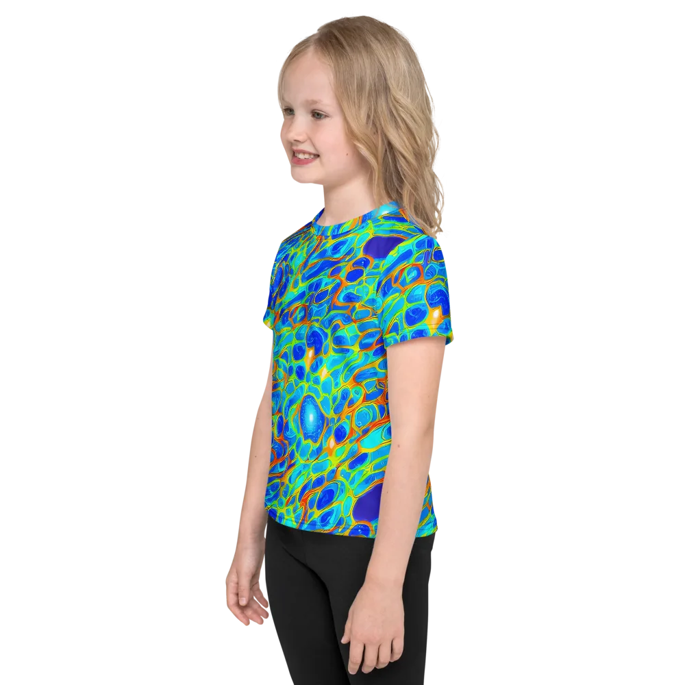 Blue Fireflow on Kids Crew Neck T-Shirt — Left
