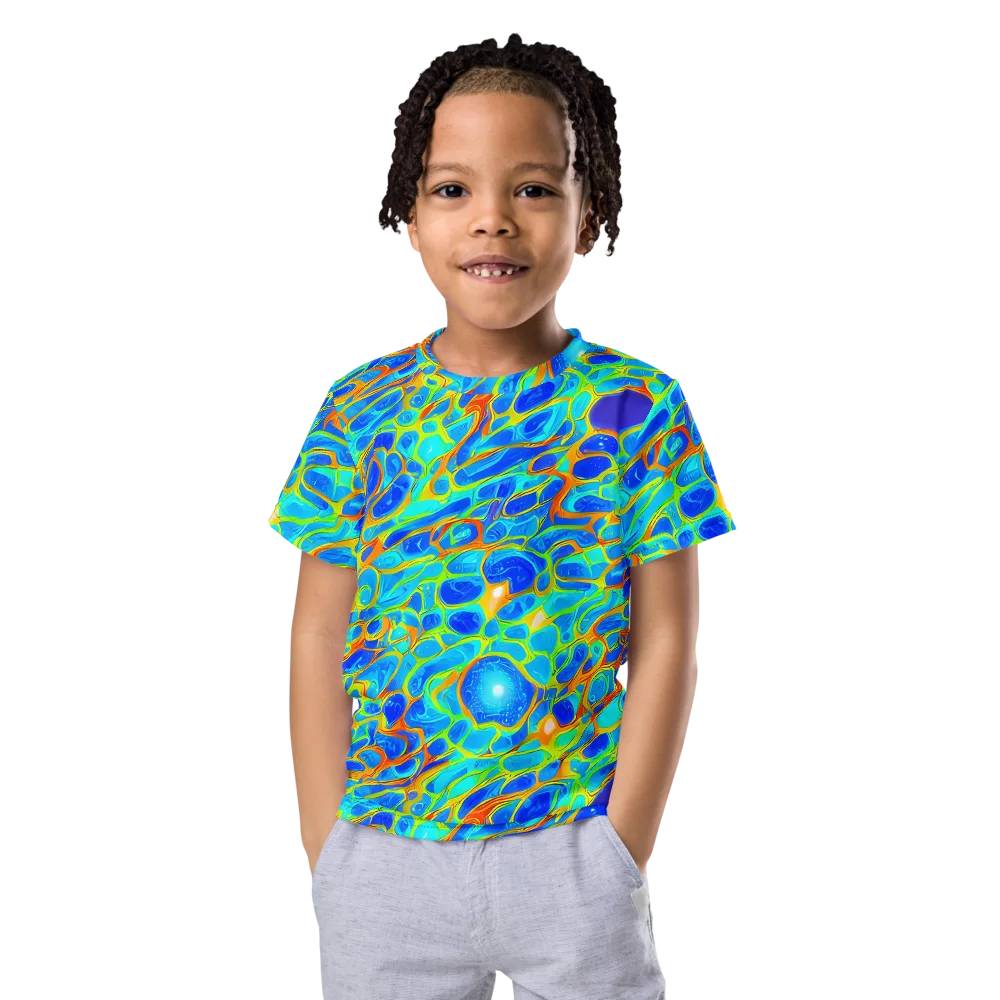 Blue Fireflow on Kids Crew Neck T-Shirt — Front