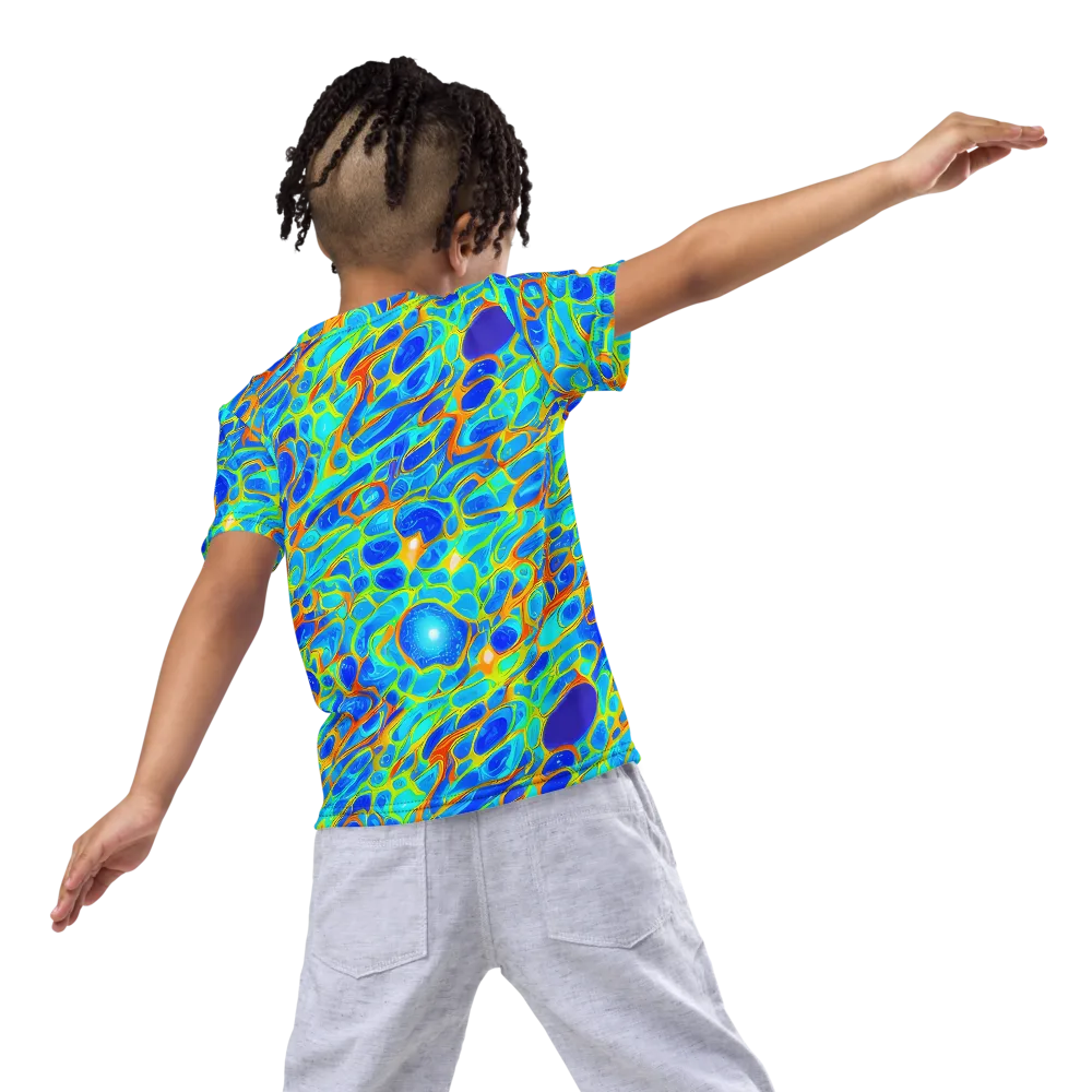 Blue Fireflow on Kids Crew Neck T-Shirt — Back