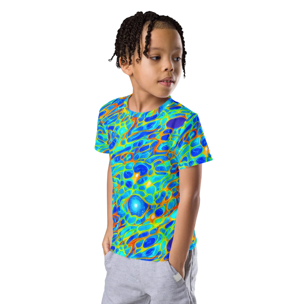 Blue Fireflow on Kids Crew Neck T-Shirt — Left Front