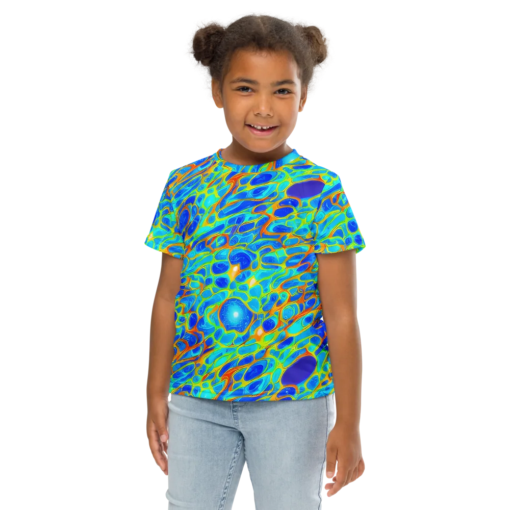 Blue Fireflow on Kids Crew Neck T-Shirt — Front