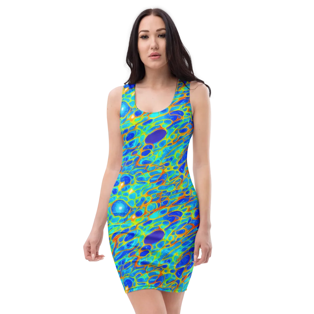 Blue Fireflow on Bodycon Dress — Front