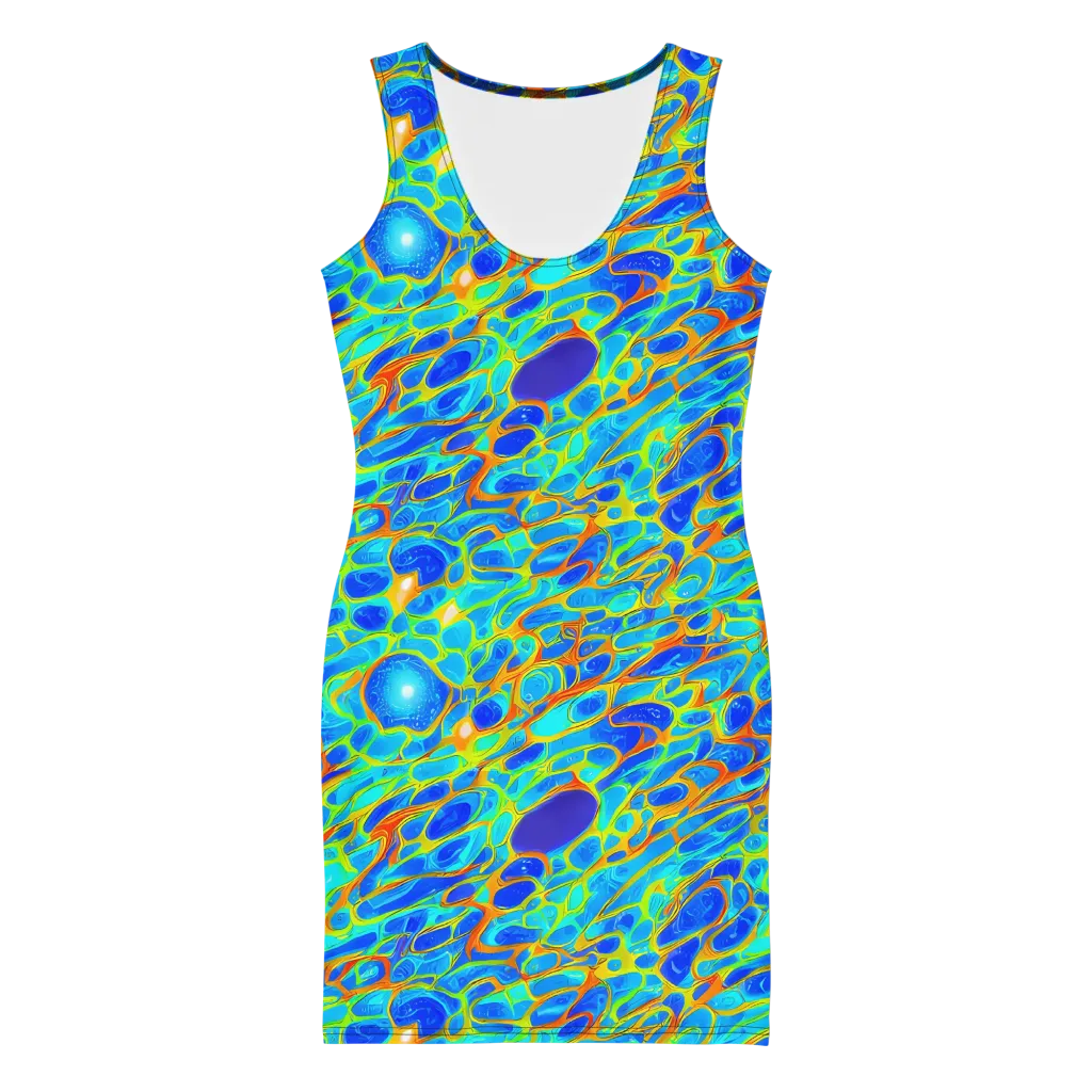 Blue Fireflow on Bodycon Dress — Front