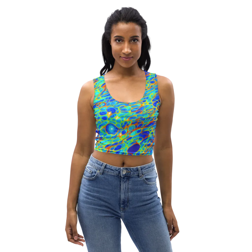 Blue Fireflow on Crop Top — Front