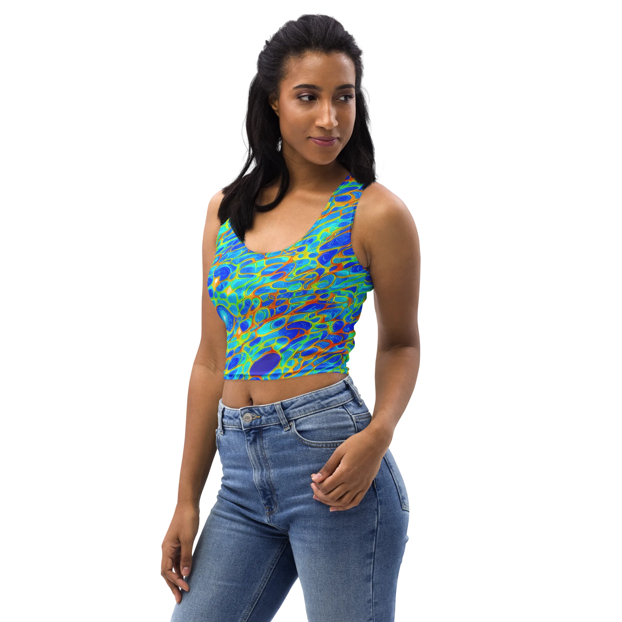 Blue Fireflow on Crop Top — Left Front