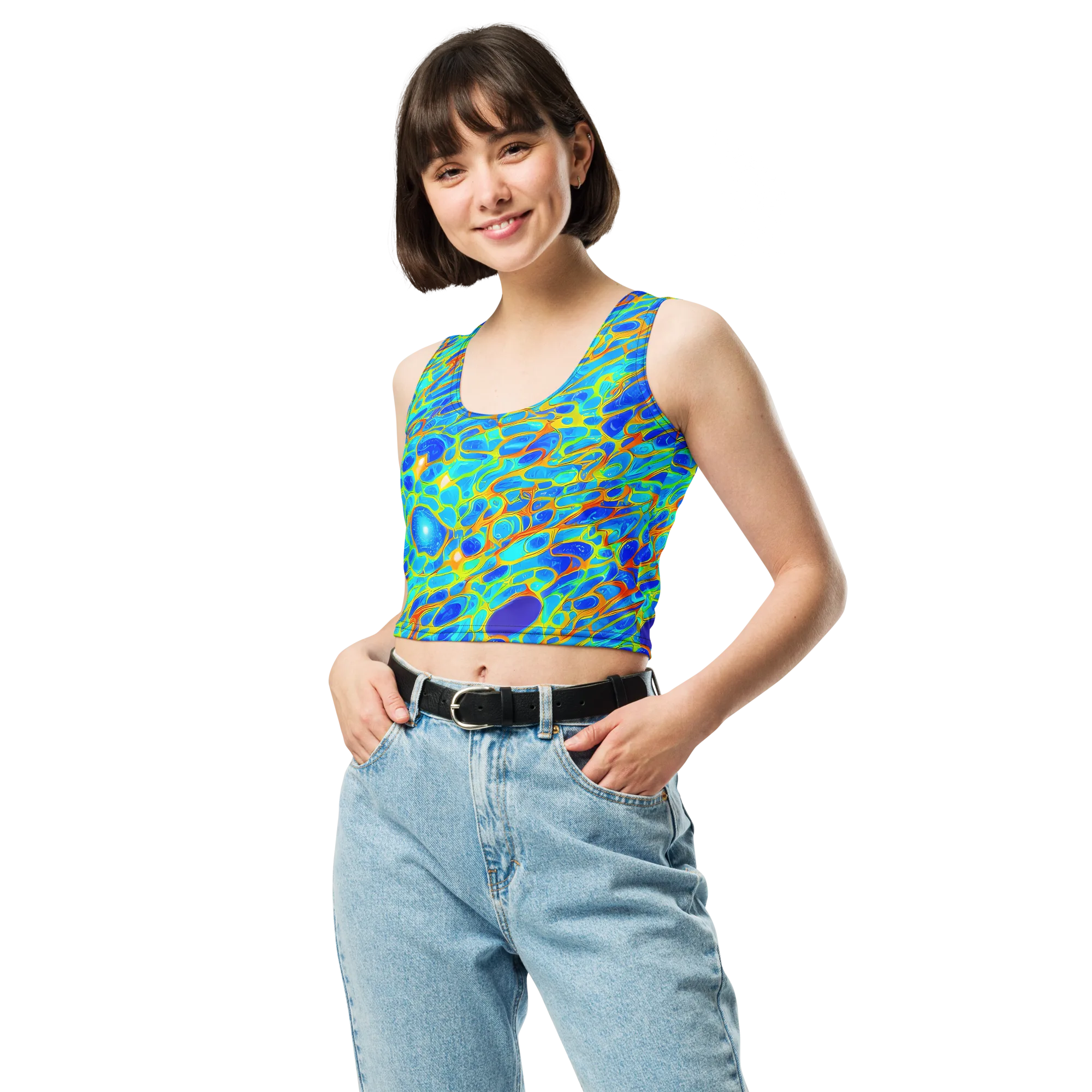 Blue Fireflow on Crop Top — Front