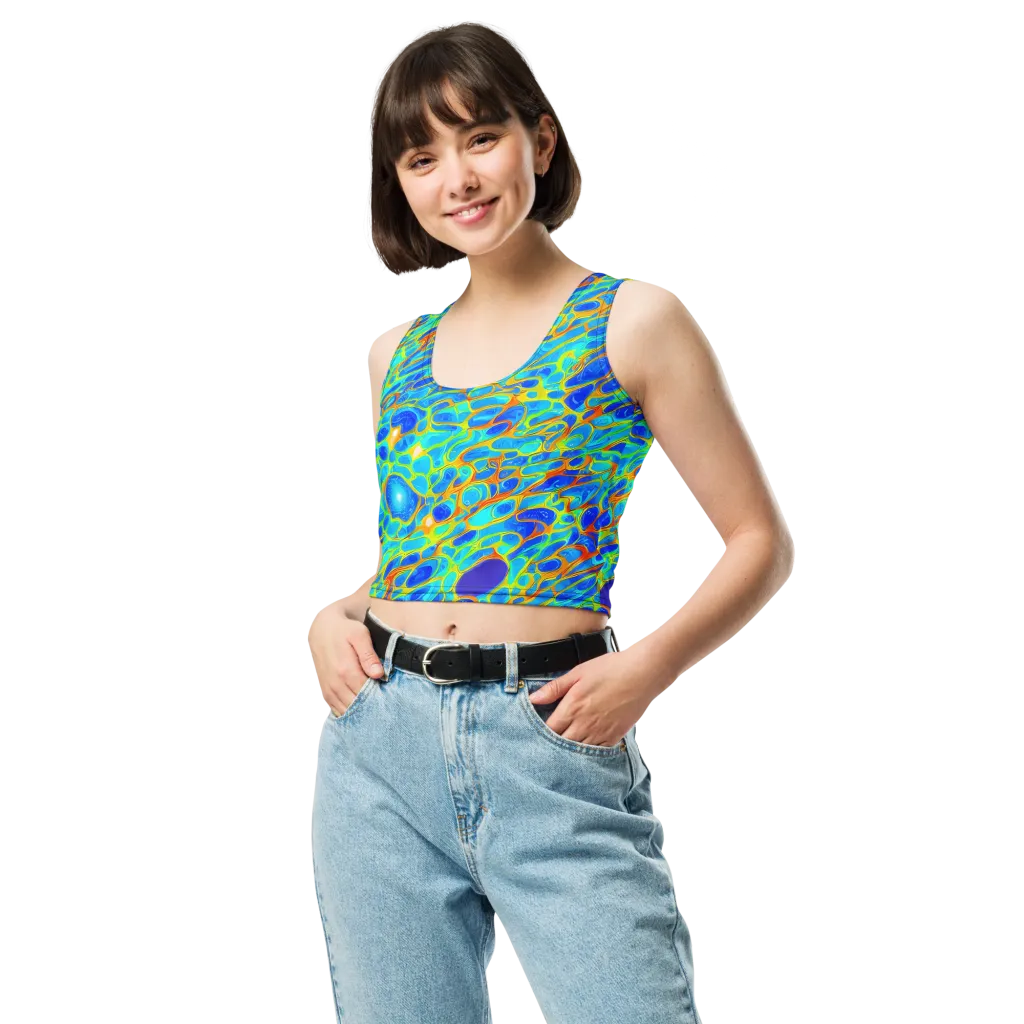 Blue Fireflow on Crop Top — Front