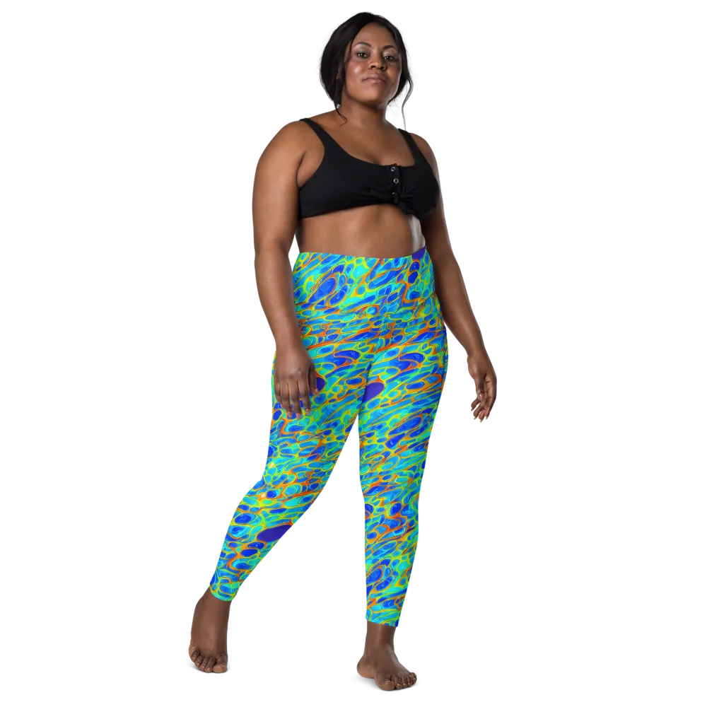 Blue Fireflow on Leggings with Pockets — Front