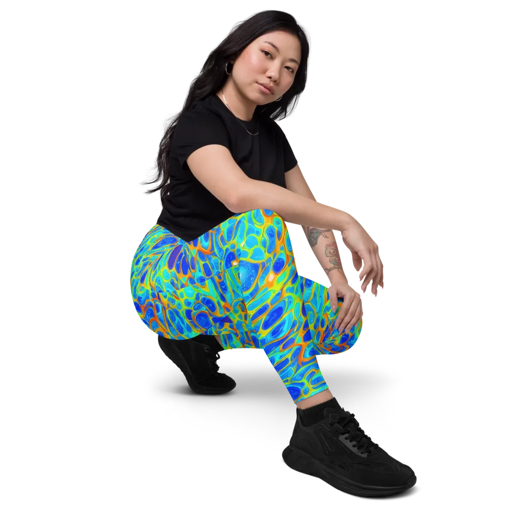 Blue Fireflow on Leggings with Pockets — Right Front