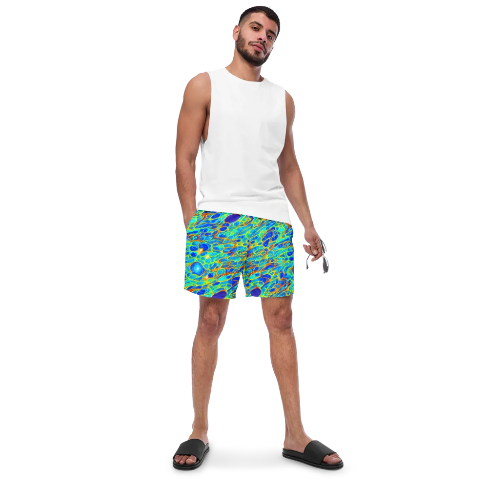 Blue Fireflow on Swim Trunks — Front