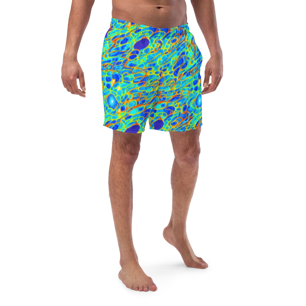 Blue Fireflow on Swim Trunks — Front