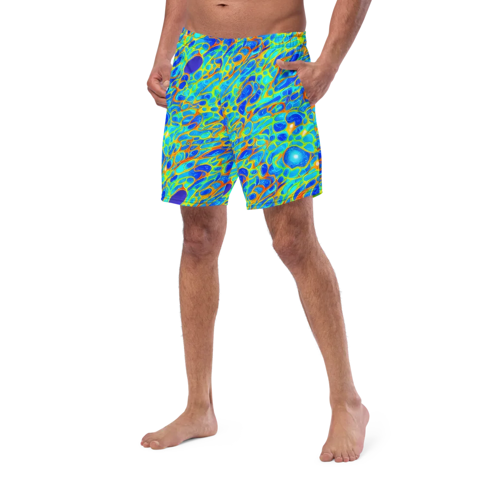 Blue Fireflow on Swim Trunks — Left Front
