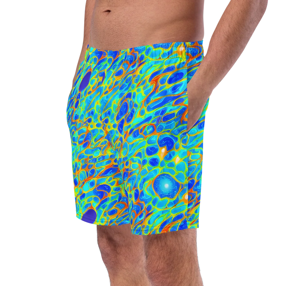 Blue Fireflow on Swim Trunks — Left Front