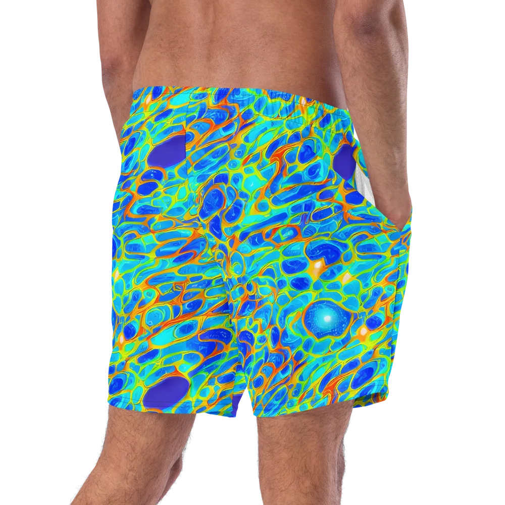 Blue Fireflow on Swim Trunks — Right Back