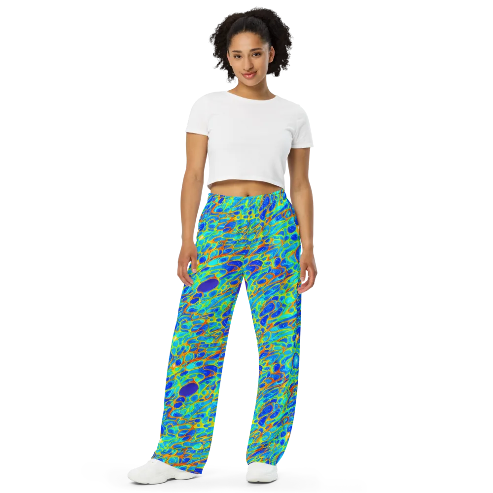 Blue Fireflow on Wide-Leg Pants — Front