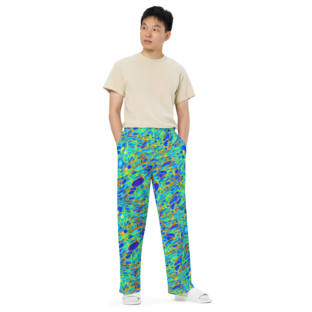 Blue Fireflow on Wide-Leg Pants — Front