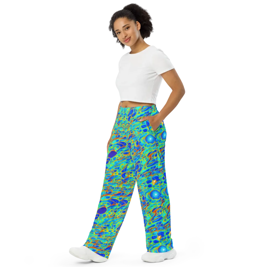 Blue Fireflow on Wide-Leg Pants — Left Front