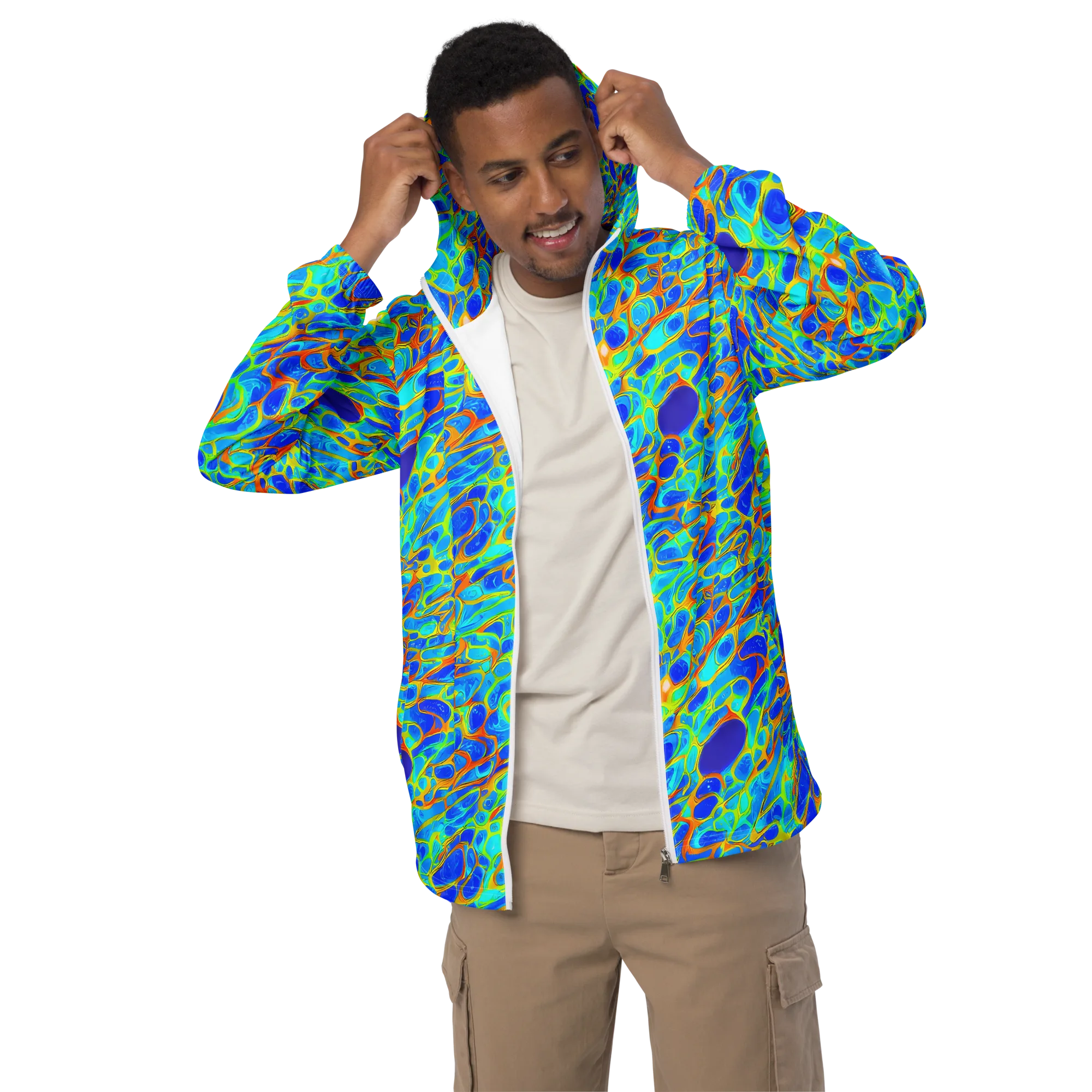 Blue Fireflow on Men's Windbreaker — Front