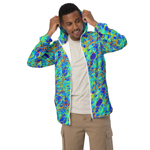 Blue Fireflow on a Men's Windbreaker
