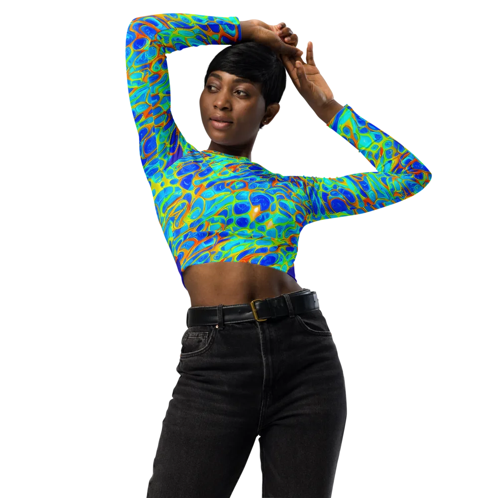 Blue Fireflow on Long Sleeve Crop Top — Front