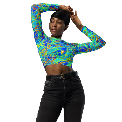 Blue Fireflow on a Long Sleeve Crop Top