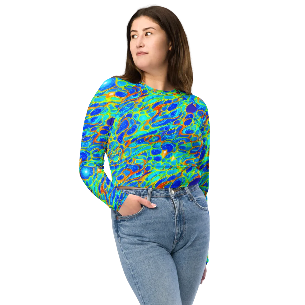 Blue Fireflow on Long Sleeve Crop Top — Front