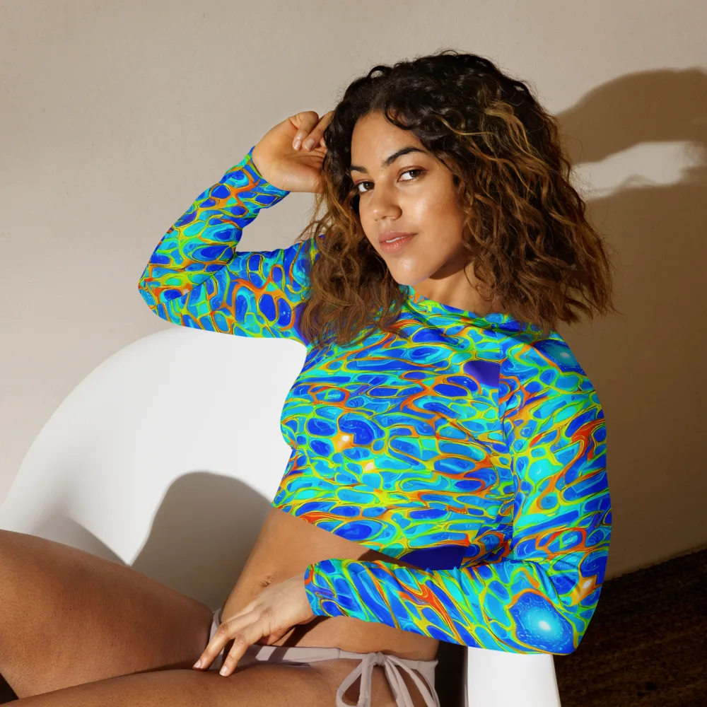 Blue Fireflow on Long Sleeve Crop Top — Left Front
