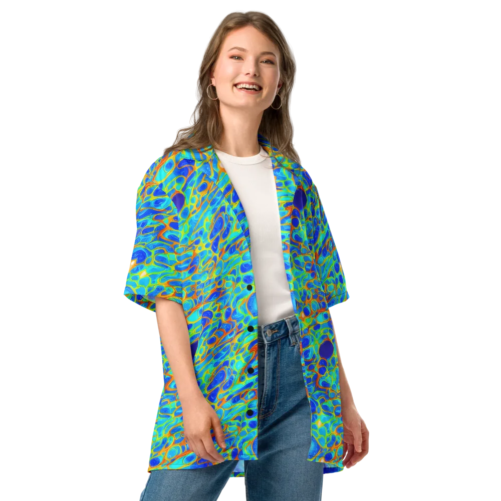 Blue Fireflow on Button Shirt — Front