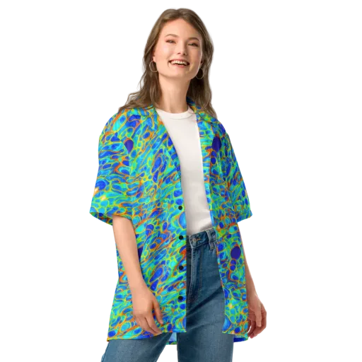 Blue Fireflow on a Button Shirt