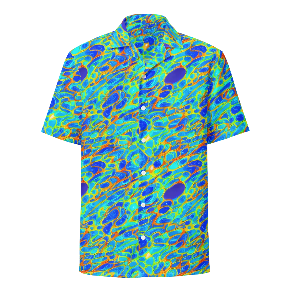 Blue Fireflow on Button Shirt — Front