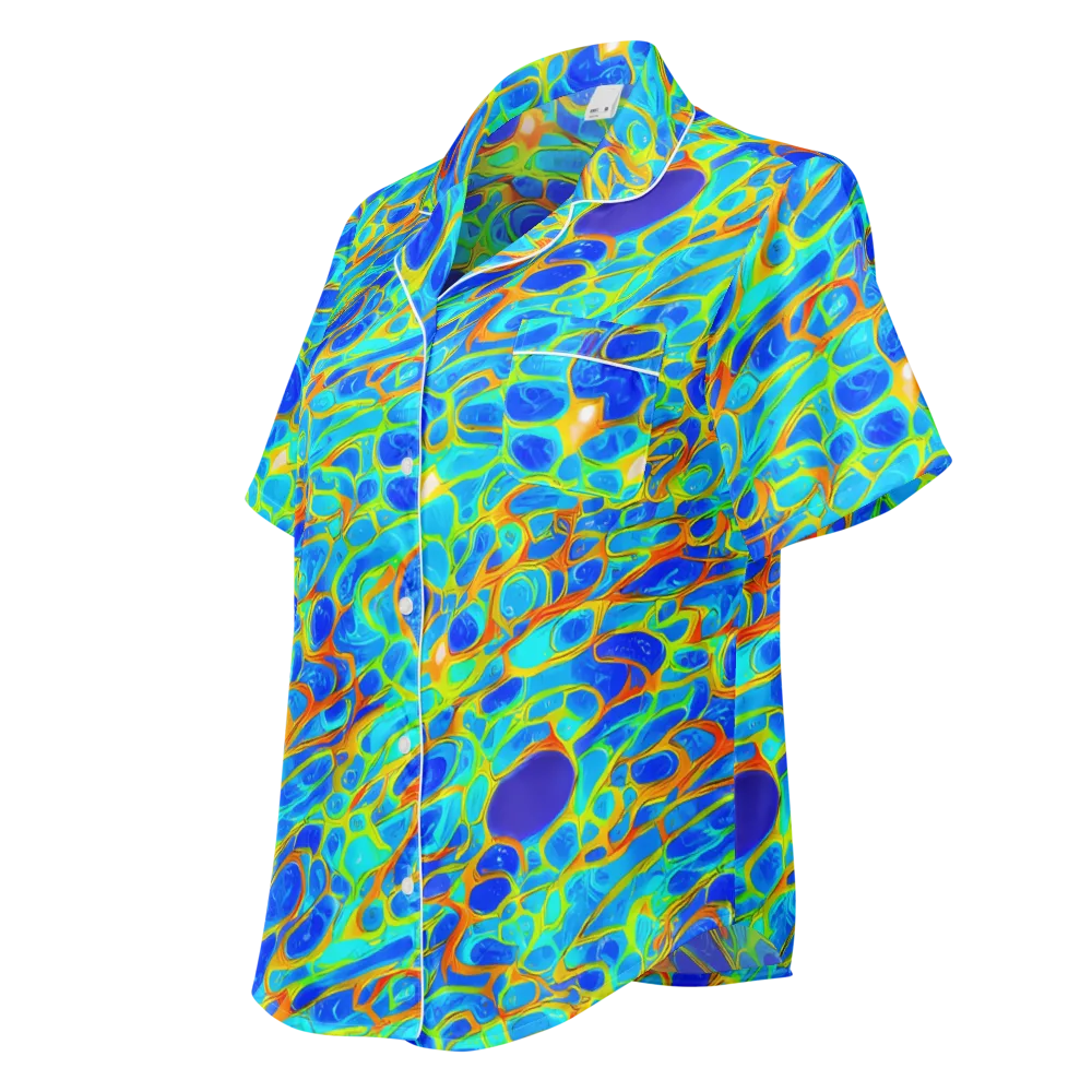 Blue Fireflow on Women's Short Sleeve Pajama Top — Left Front