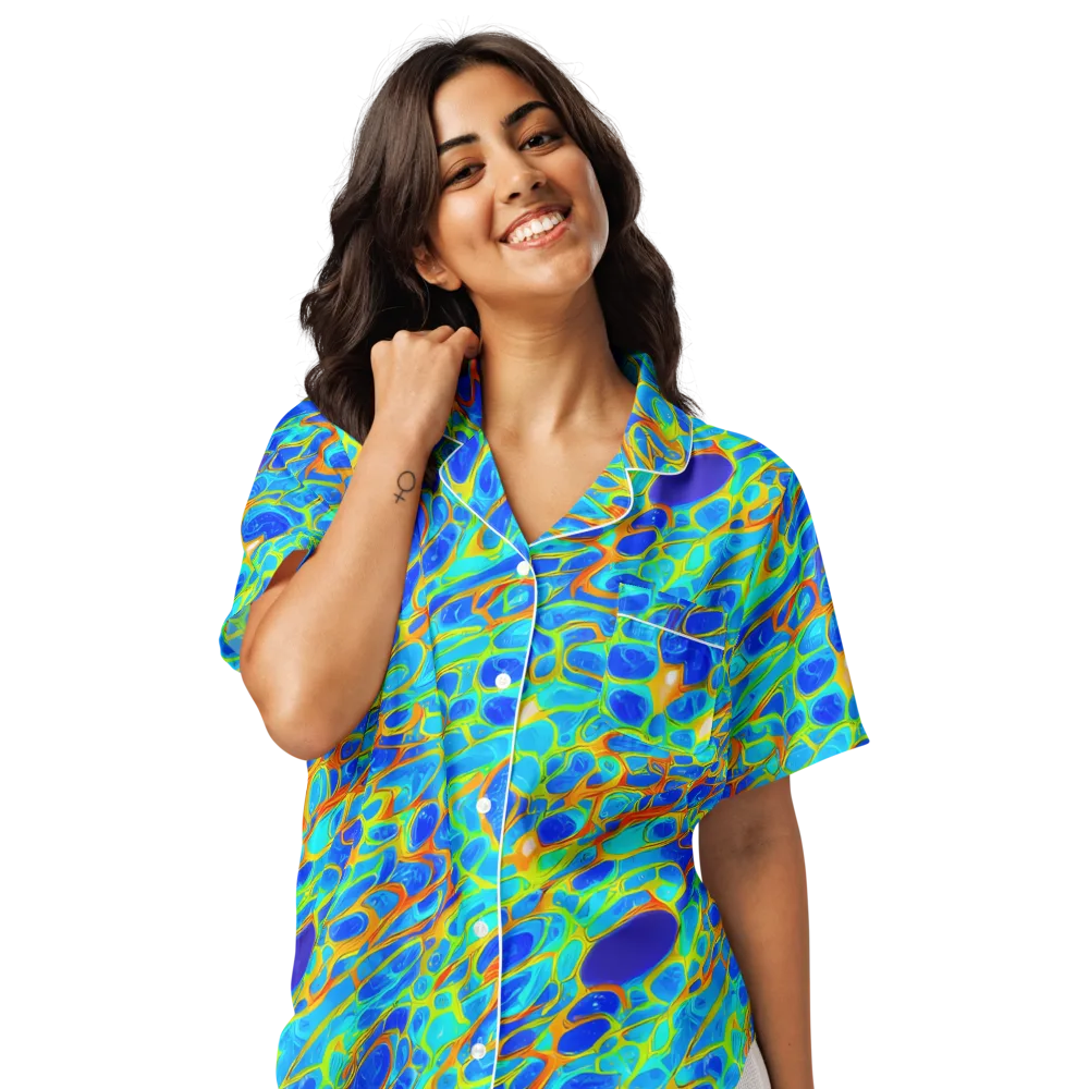 Blue Fireflow on Women's Short Sleeve Pajama Top — Front