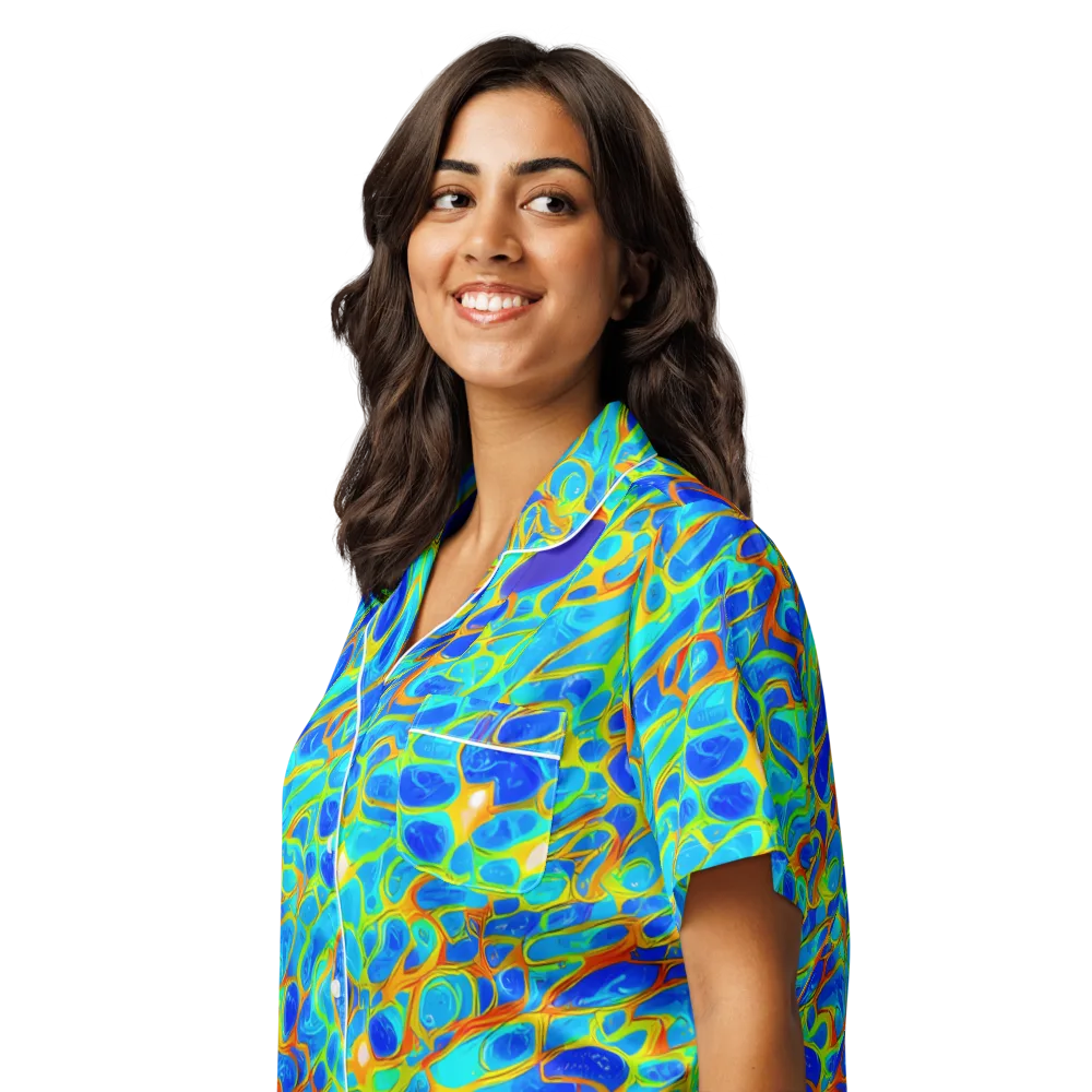 Blue Fireflow on Women's Short Sleeve Pajama Top — Left Front
