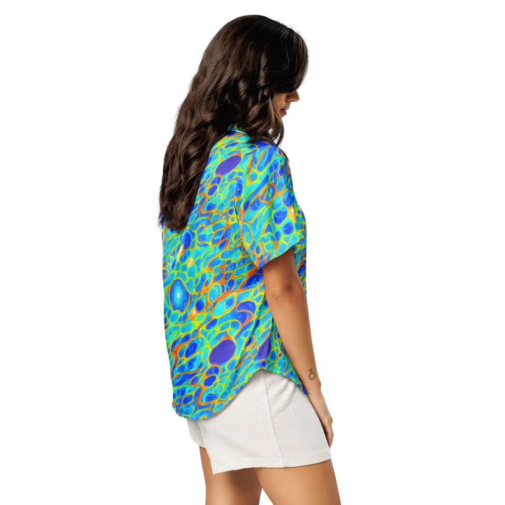 Blue Fireflow on Women's Short Sleeve Pajama Top — Right Back
