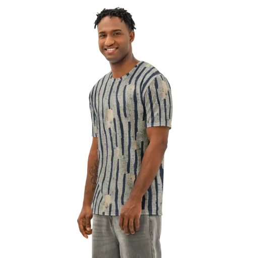 Indigo Fray on a Men's Cotton Crew Neck T-Shirt