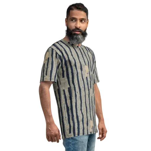 Indigo Fray on a Men's Crew Neck T-Shirt