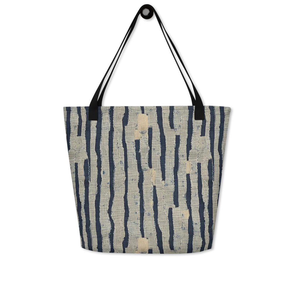 Indigo Fray on Large Tote Bag W/ Pocket — Front