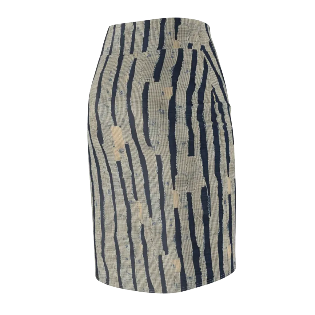 Indigo Fray on Pencil Skirt — Back Side