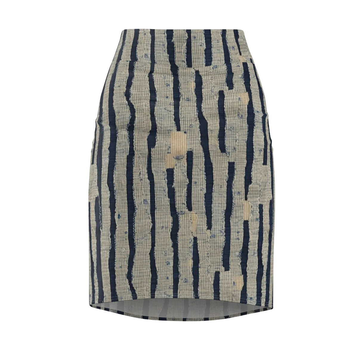 Indigo Fray on Pencil Skirt — Front