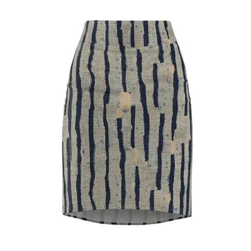 Indigo Fray on a Pencil Skirt