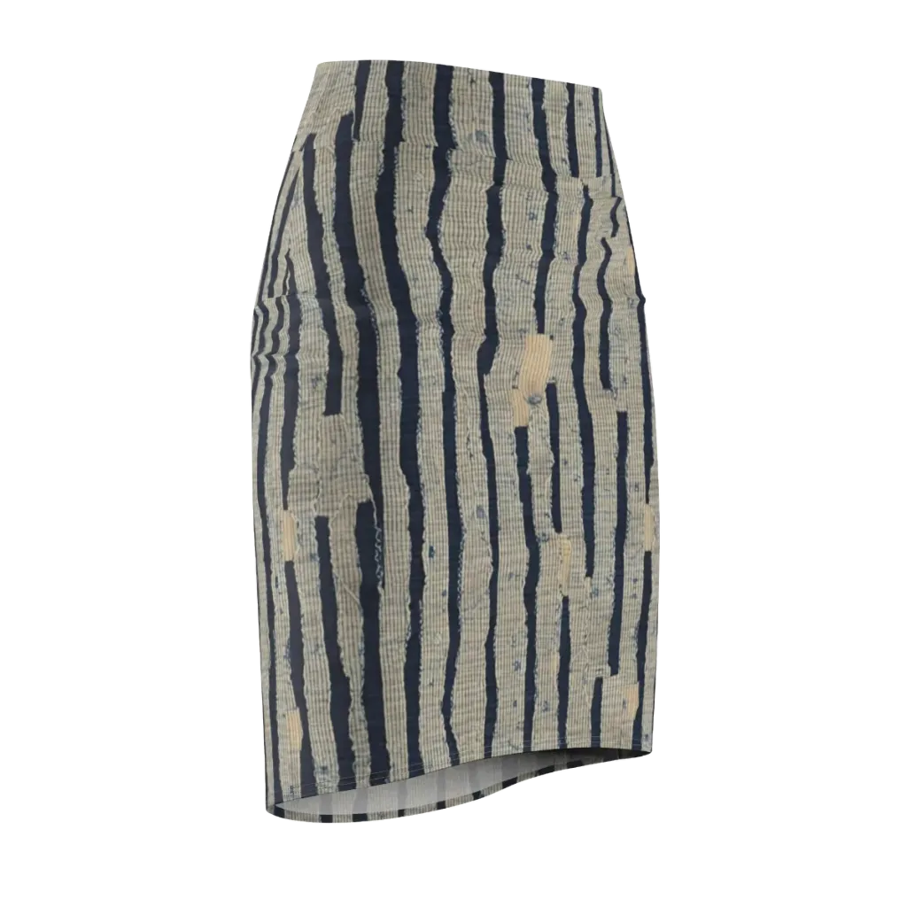 Indigo Fray on Pencil Skirt — Front Side