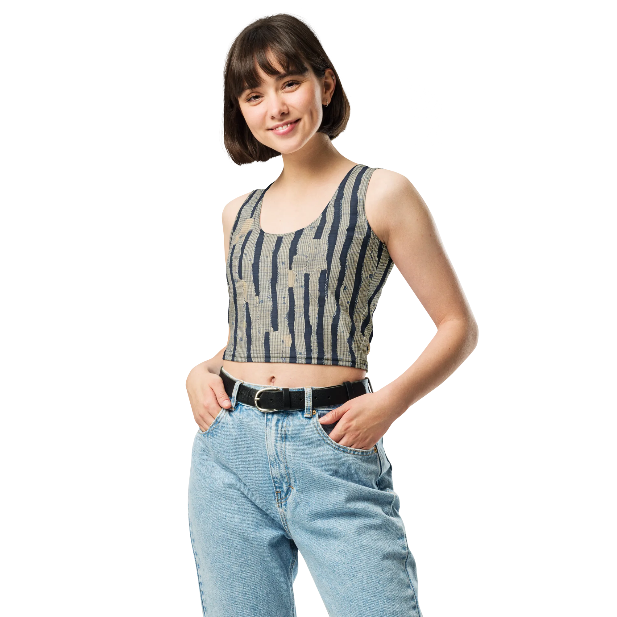 Indigo Fray on Crop Top — Front